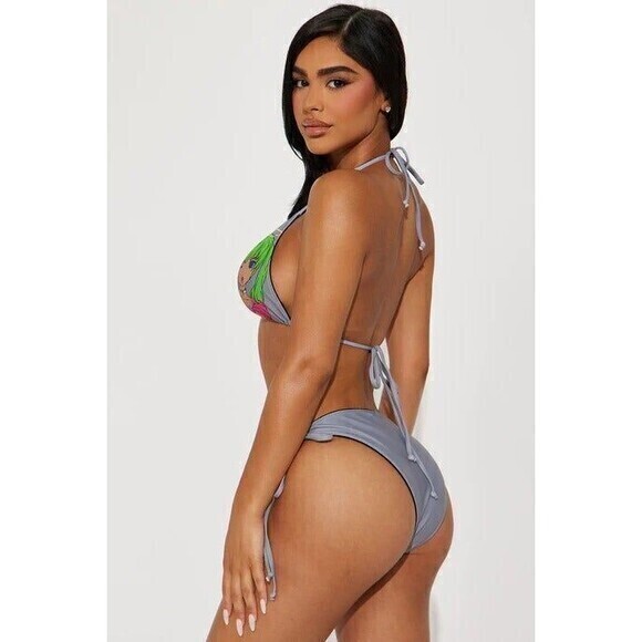 Anime Gray Savage Print Side Tie 2 Piece Bikini Size SX RefN11 - Picture 4 of 8